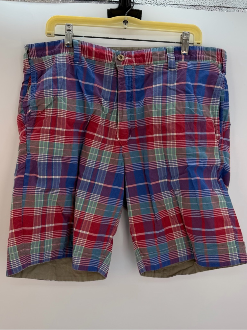 Olde School Brand Men’s 36 Reversible Shorts Indian Madras Plaid + Khaki 2-in-1